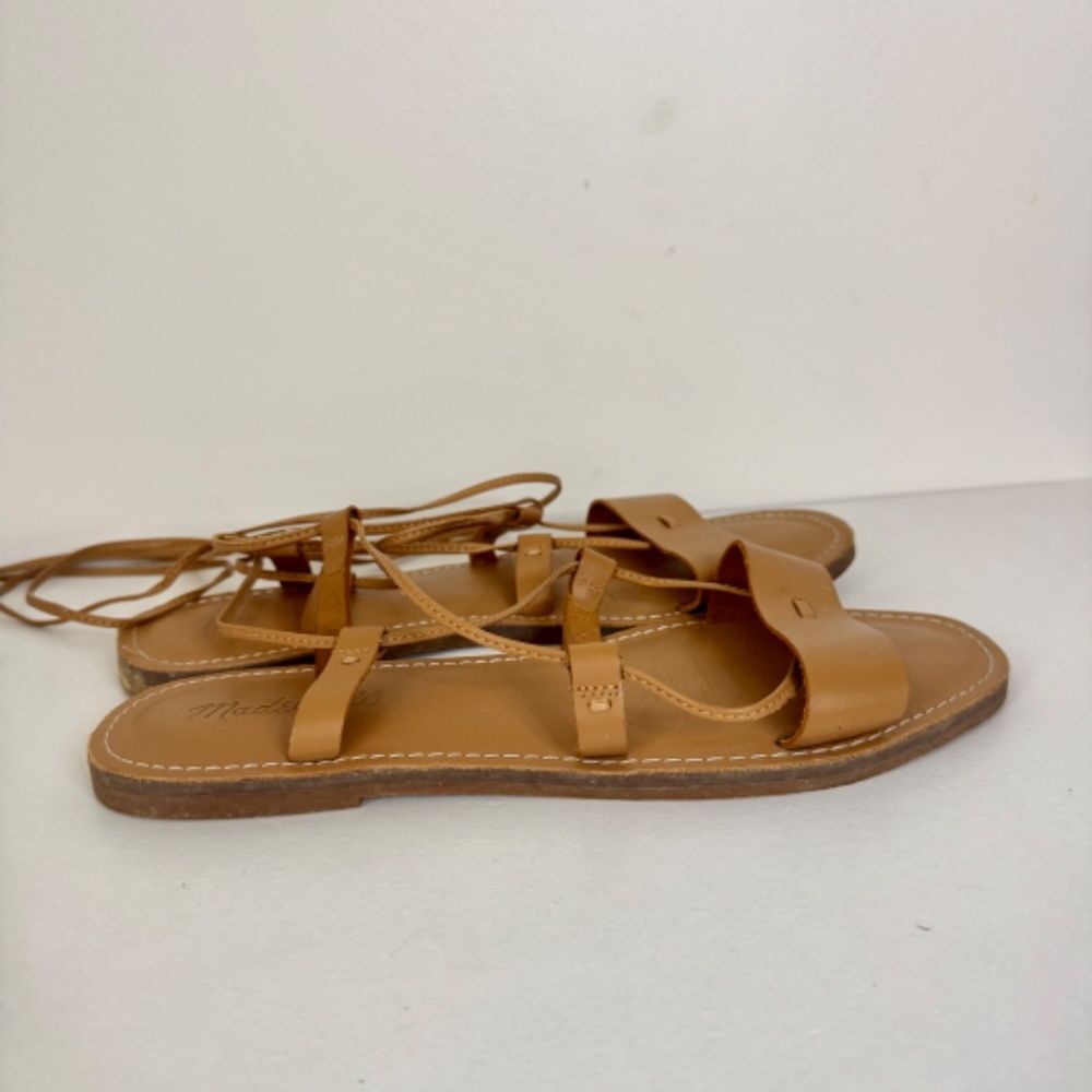 Madewell The Boardwalk Lace-Up Leather Sandal - Desert Camel (Tan) | Size 9 - Picture 4 of 9